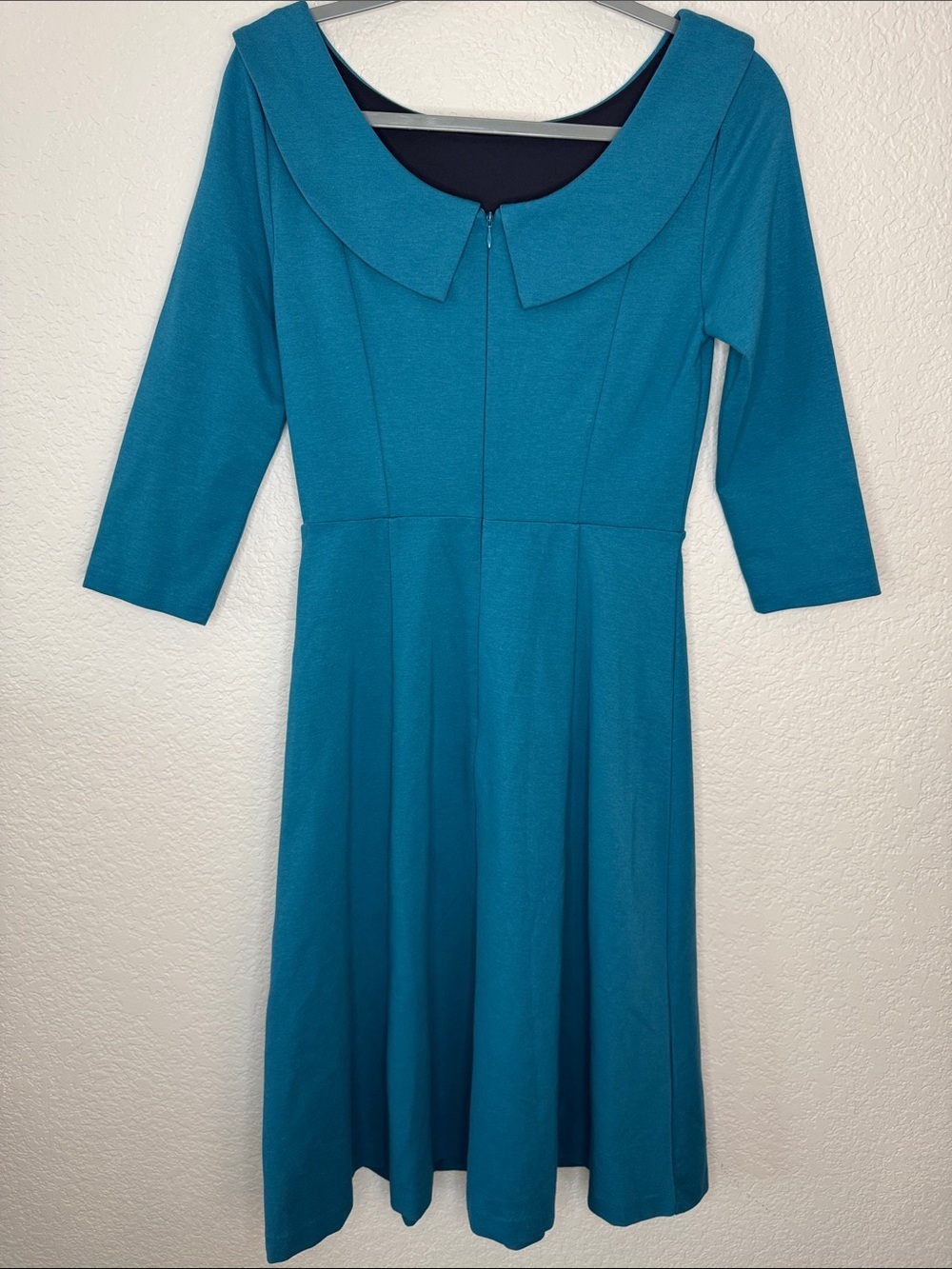 NWT Boden Teal Fit & Flare Dress Boat Neck 3/4 Sleeve Knee Length Size 4 - Picture 3 of 5